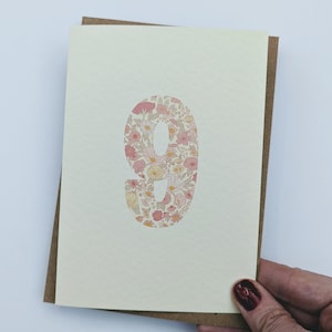 Carte d'anniversaire 9 ans fille, carte d'anniversaire florale, carte d'anniversaire rose A6, carte intérieure vierge, enveloppe incluse