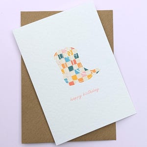 Carte d'anniversaire bottes de cowboy à carreaux, carte d'anniversaire bottes de cowboy ami, carte d'anniversaire cow-girl, carte d'anniversaire cowboy pour elle, anniversaire bestie