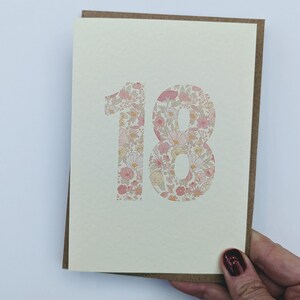 Carte d'anniversaire 18 ans pour fille, carte d'anniversaire florale Liberty, carte d'anniversaire pour fille, A6, intérieur vierge, enveloppe incluse