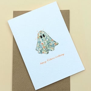 October Birthday Card for Friend, Autumn Birthday Card, Halloween Ghost Birthday Card, Autumn Floral Card for Her, Halloween Birthday Card