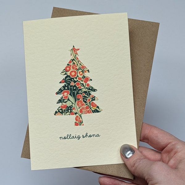 Irish Language Christmas Tree Card, Nollaig Shona, Irish Christmas Cards, As Gaeilge, A6, Blank Inside, Envelope Included