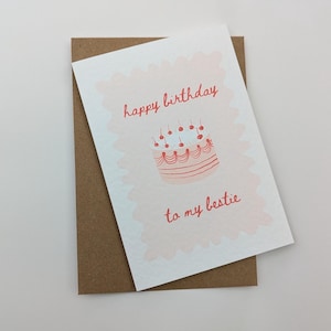 Carte de joyeux anniversaire à ma meilleure amie, carte d'anniversaire meilleur ami, carte d'anniversaire gâteau aux cerises, carte d'anniversaire bestie, carte d'anniversaire coquette rose