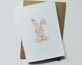 Personalised New Baby Card,For New Baby,Girl Card, Liberty Floral Card for Baby Girl,Pink Card for Baby,Bunny Card for Baby Girl,Floral Card