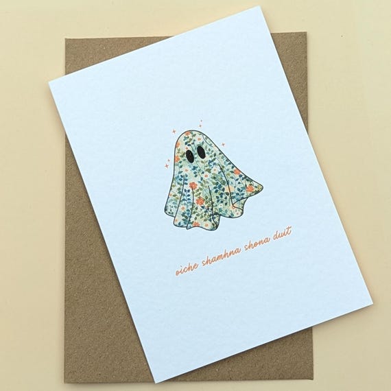 Irish Language Halloween Card, Happy Halloween Card for Friend, Irish Card, Irish Halloween Card, Halloween Ghost Card, Oíche Shamhna Card
