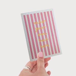 Personalised Add Your Own Text Card, Pink Stripe Custom Text Card, Custom Greeting Card, Customisable Card, Pink & Yellow Stripe Card