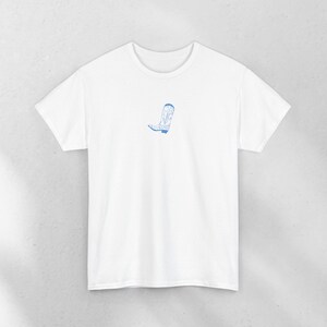 Coastal Cowgirl Graphic T-shirt | Handmade Illustration | White & Baby Blue Heavy Cotton Tee