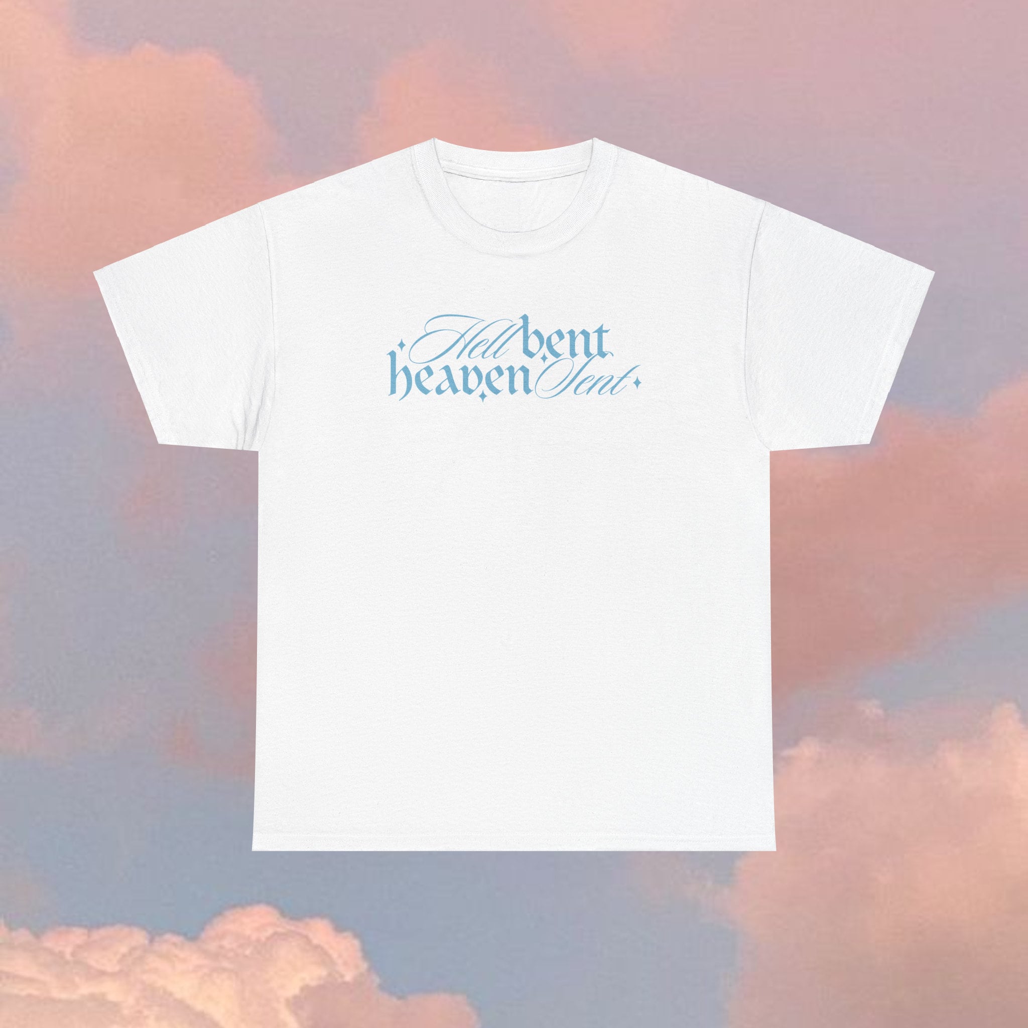 Hell Bent Heaven Sent Graphic Tee | White Tee & Baby Blue