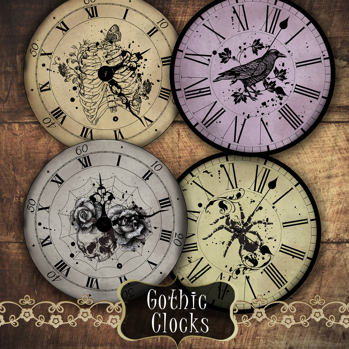 Timer Design Goth Gothic Horror Clocks, Printable Clock Tags, Gothic Scrapbooking, Horror ...