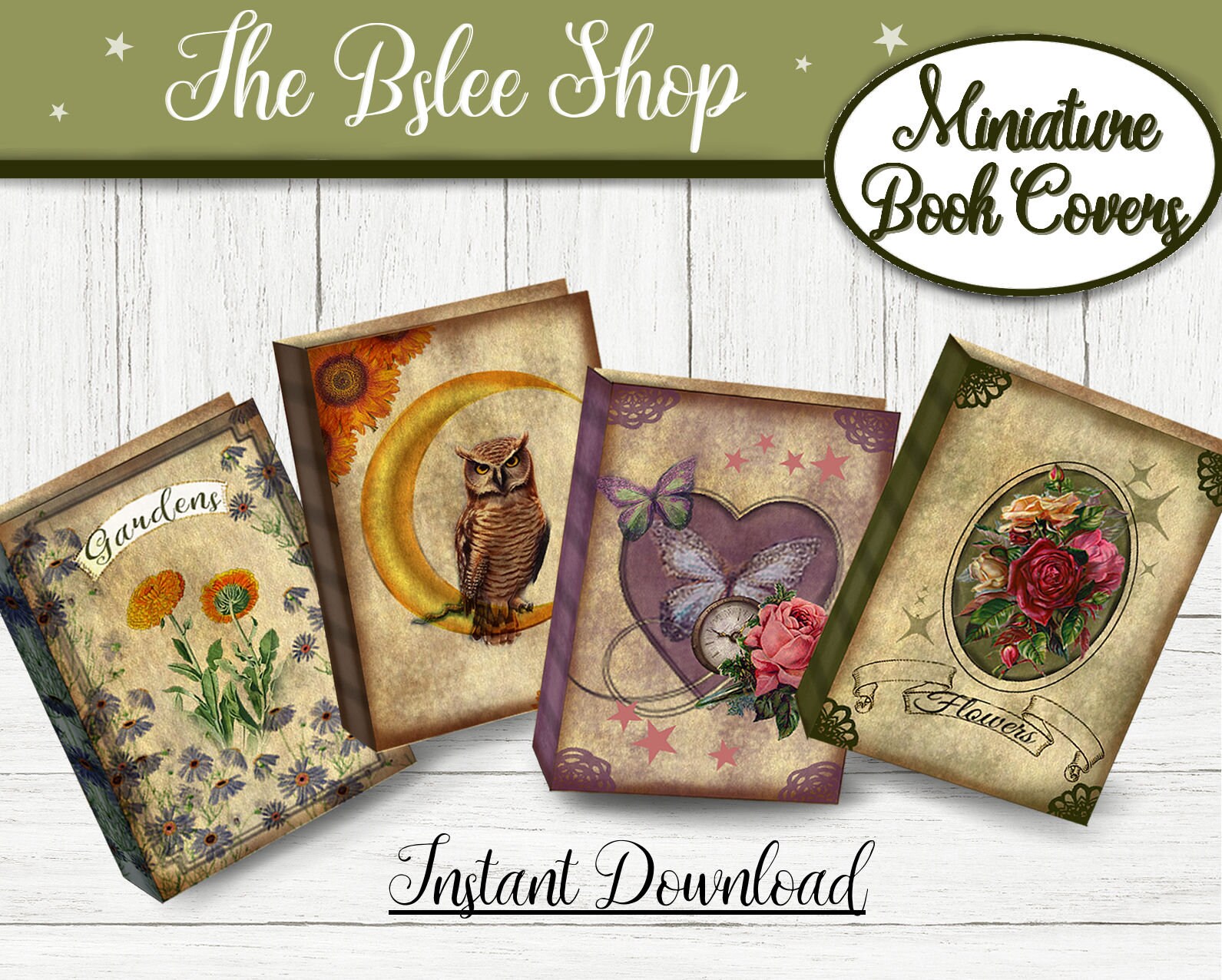 Vintage Miniature Book Covers, Dollhouse Floral Books, Printable Mini ...