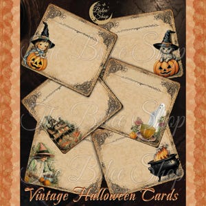 Witchy Cards Printable, Digital Halloween Ephemera, Grandma&#39;s Recipe Cards, Ghost Autumn Junk Journal, Kitchen Witch Kit, Spooky Paper