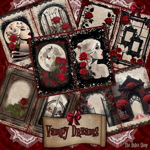 Vampire Journal-kit, gotisch rood papier, rode roos scrapbooking, Moon Junk Journal, nachtelijke papierkunst, vintage, Halloween-labels, kortstondige