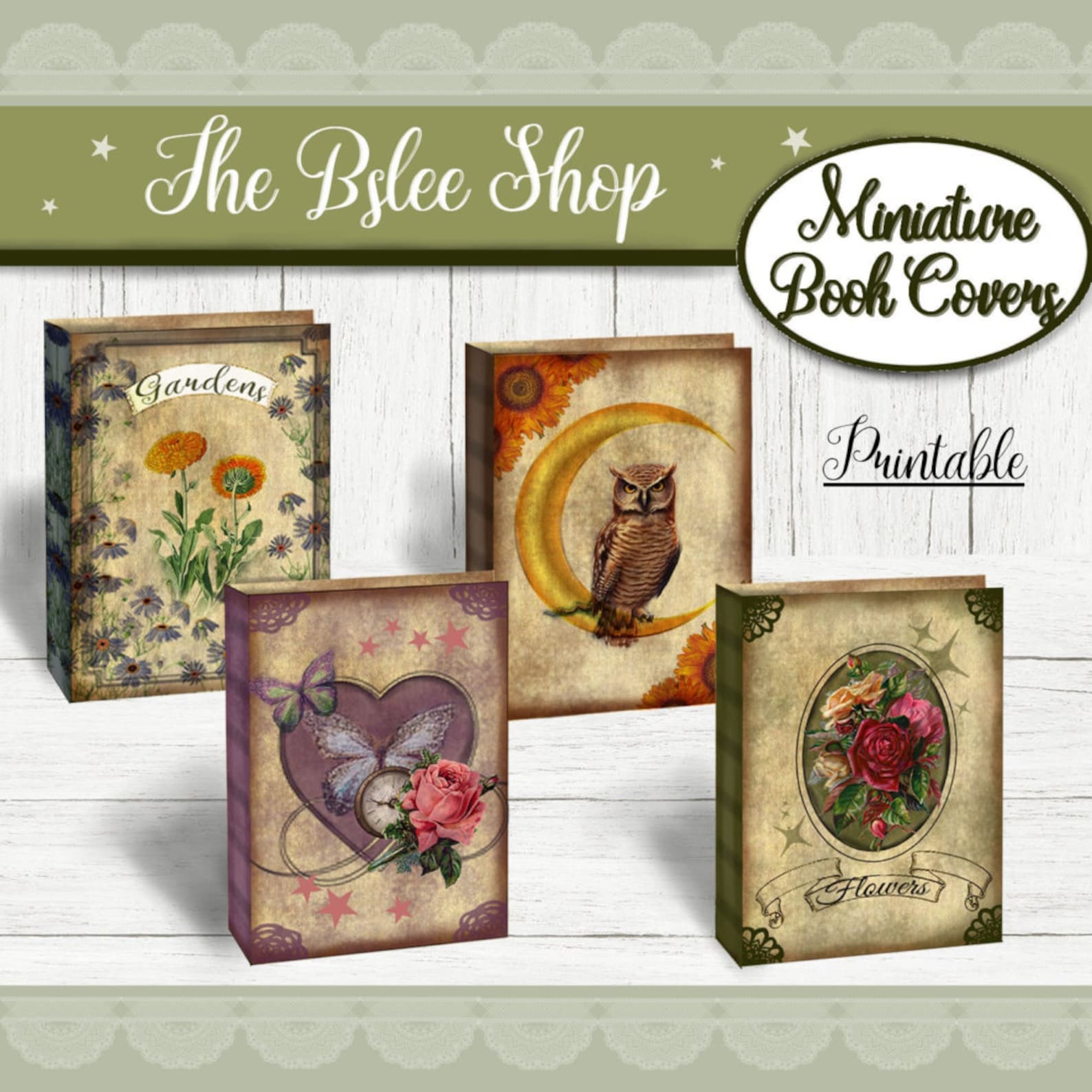 Vintage Miniature Book Covers, Dollhouse Floral Books, Printable Mini ...
