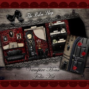 Folio Maison de Vampire Gothique Rouge, Scrapbooking Gothique, Folio d'Halloween