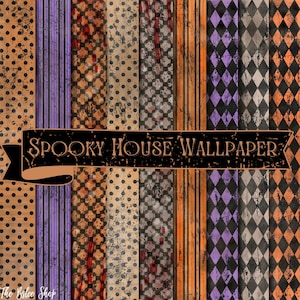 Dollhouse Paper, Halloween Collage Paper, Spooky Scrapbooking, Haunted Dollhouse Wallpaper, Antique Floor Tiles, Vintage Wallpaper, Gothic