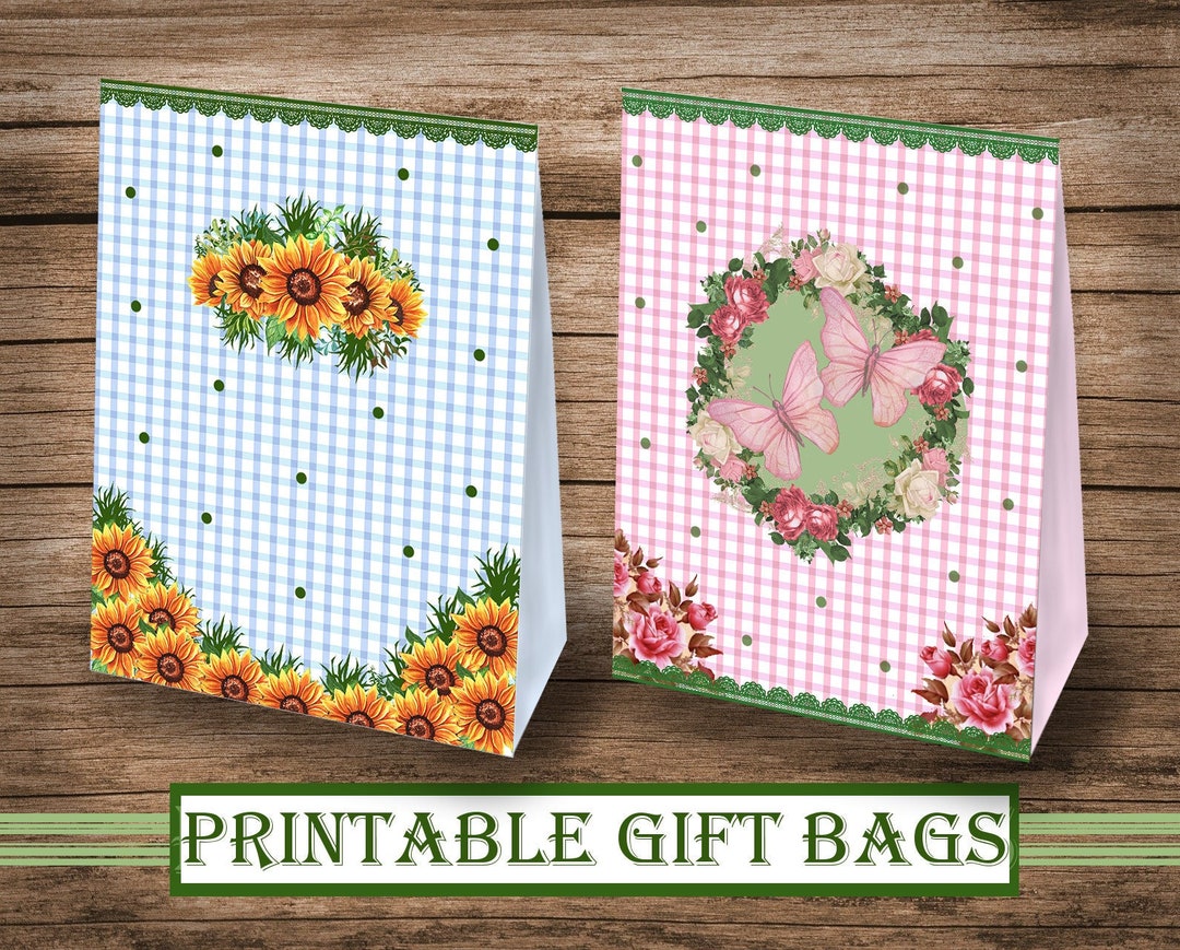 Printable DIY Gift Bags, Floral Paper Bags, Sunflower Gift Bag