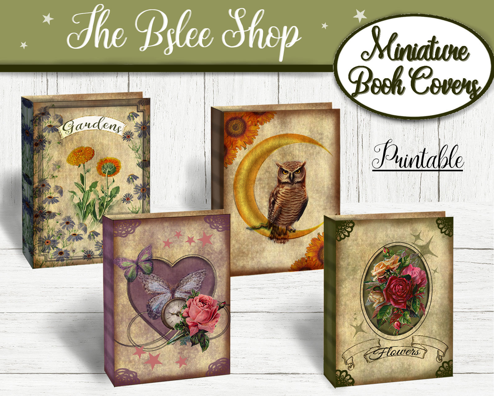 Vintage Miniature Book Covers, Dollhouse Floral Books, Printable Mini ...