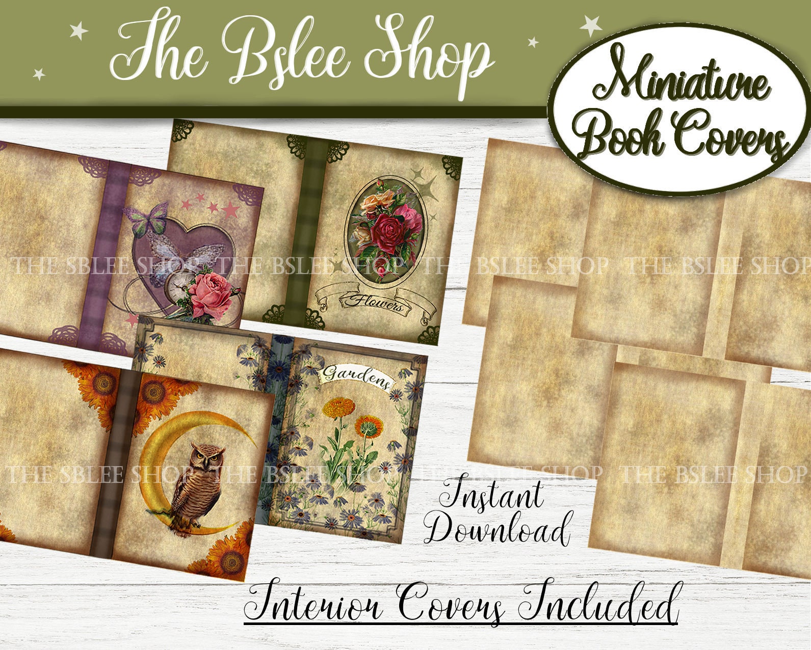 Vintage Miniature Book Covers, Dollhouse Floral Books, Printable Mini ...