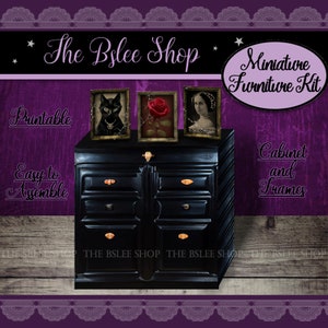 Haunted Dollhouse Cabinet, Miniature Cabinet And Frames, Gothic Dollhouse Furniture, Printable Miniature, DIY Dollhouse, Halloween Dollhouse