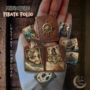 Kit de folio pirata en miniatura, decoración náutica para casa de muñecas, mapas del mundo antiguos, scrapbooking de aventuras marinas, diario de viaje, libro de criaturas del océano