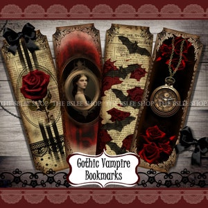 Zakładki do książek z motywem wampirów gotyckich, Dark Academia Artwork, Dziennik wampirów, Literackie gotyckie scrapbooking, Zakładki do książek, Tagi gotyckich romansów