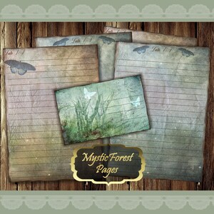 Pages forêt mystique, carte postale papillon, scrapbooking papillon, papier à lettres papillon, journal vintage minable