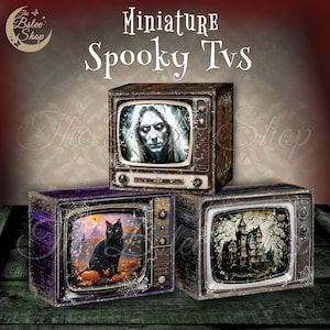 Miniature Spooky TVs, Haunted Dollhouse, DIY Paper Television, Halloween Miniatures, Horror House Decor, Gothic Dollhouse