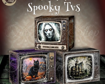 Miniature Spooky TVs, Haunted Dollhouse, DIY Paper Television, Halloween Miniatures, Horror House Decor, Gothic Dollhouse
