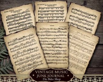 Vintage Music Sheets, Music Junk Journal, Vintage Journaling Supplies, Digital Grunge Paper, Antique Paper For Scrapbooking, Music Ephemera