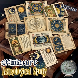 Miniature Astrology Ephemera, Printable Mini Tarot Reading, Tiny Astrological Study For Dollhouse, Miniature Zodiac Mystic, Fortune Teller