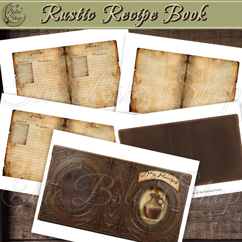 Rustic Recipe Pages Rustic Witch Potion Recipe Book, Printable Medieval Cookbook (digital ...