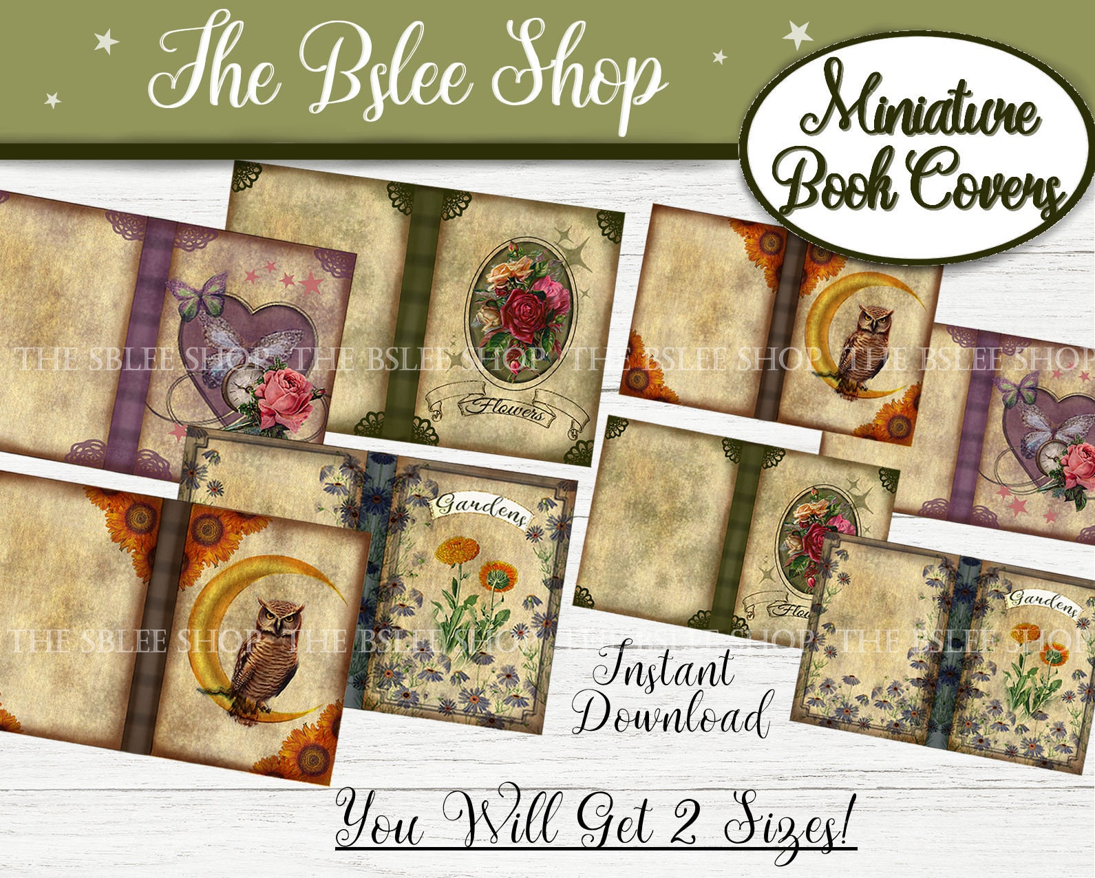 Vintage Miniature Book Covers, Dollhouse Floral Books, Printable Mini ...