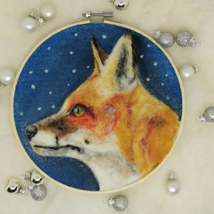 Whimsical Winter Fox Scene - Handcrafted Needle Felted Art