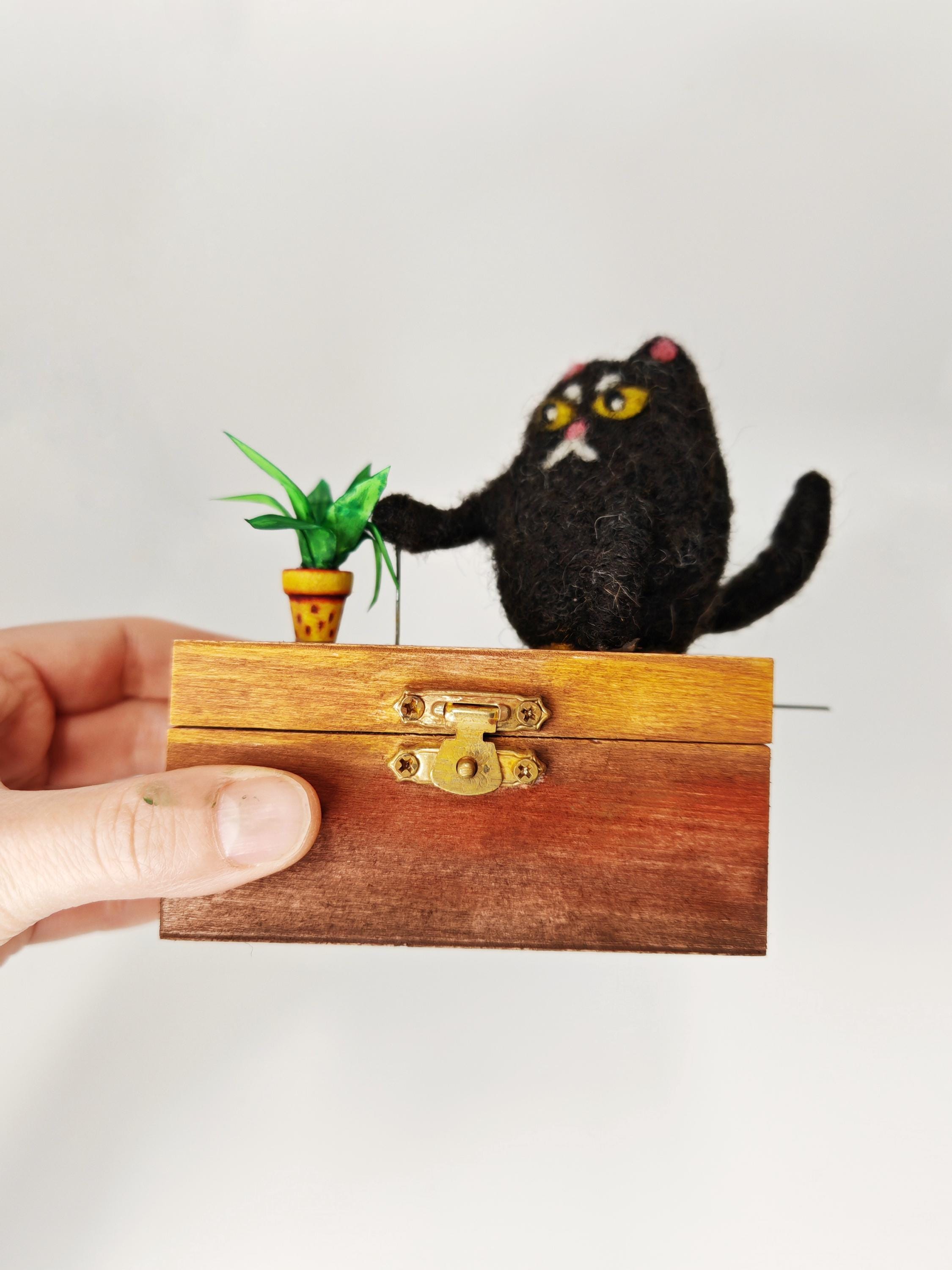 Needle Felted Black Cat Automaton: Handmade Moving Sculpture - Etsy