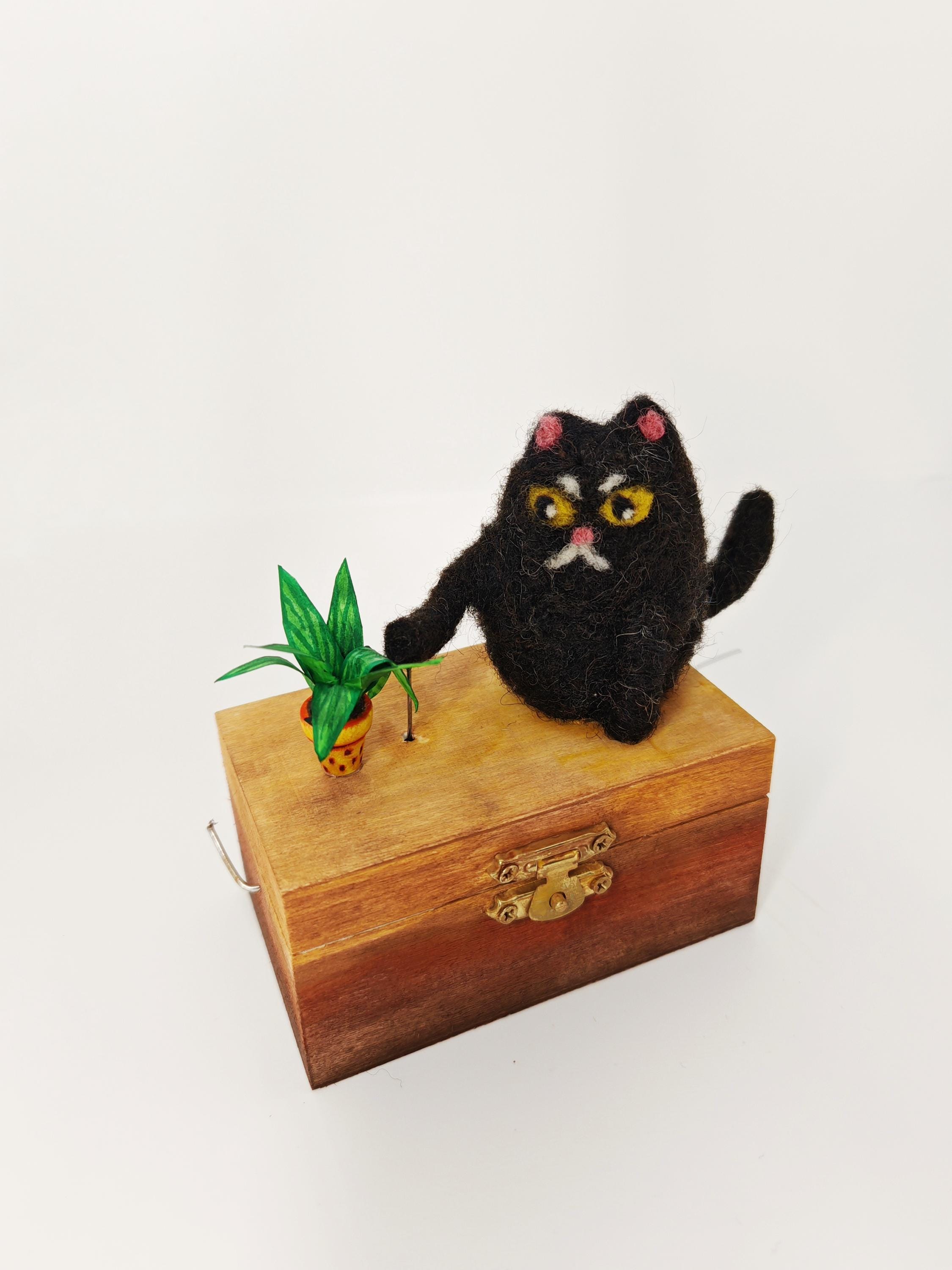 Needle Felted Black Cat Automaton: Handmade Moving Sculpture - Etsy