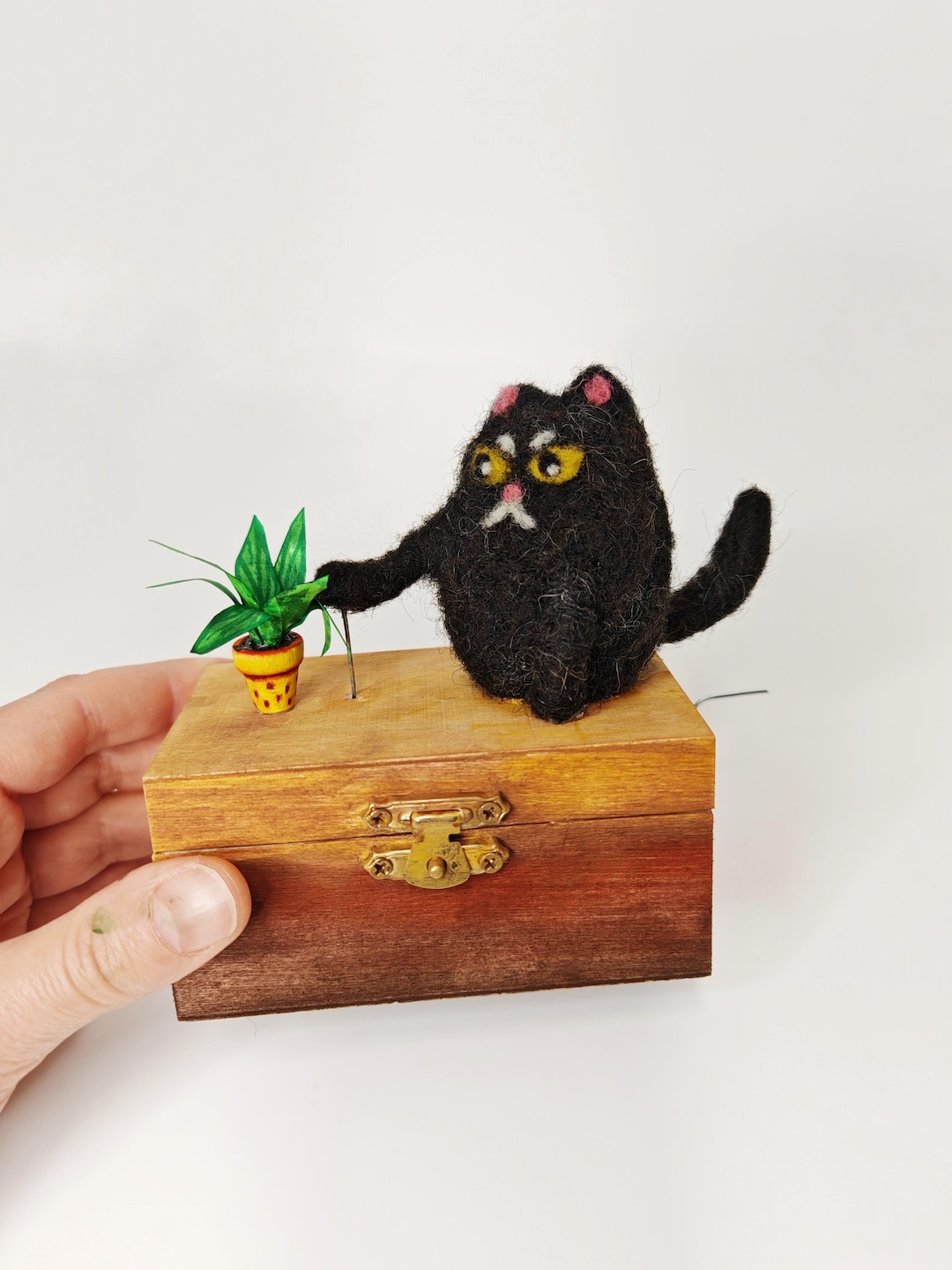Needle Felted Black Cat Automaton: Handmade Moving Sculpture - Etsy