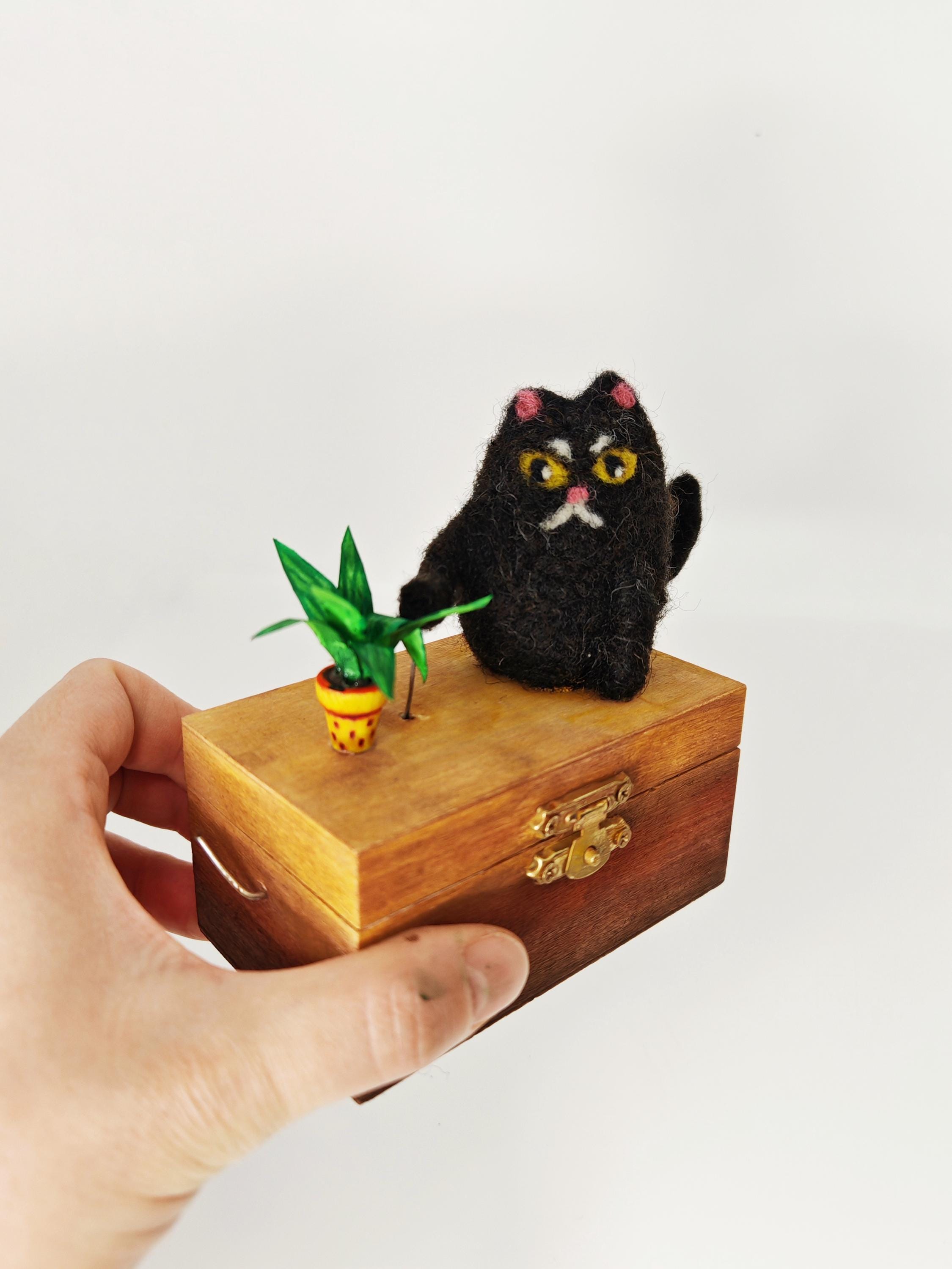 Needle Felted Black Cat Automaton: Handmade Moving Sculpture - Etsy