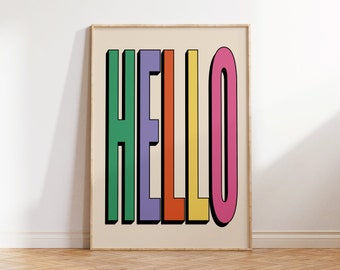Colorful Typography Print: Funky Hello Poster (Digital Download)