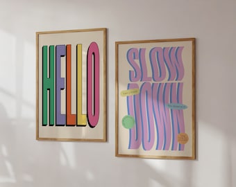 Bold colorful typography digital print bundle | joyful fun printable poster | funky wall art