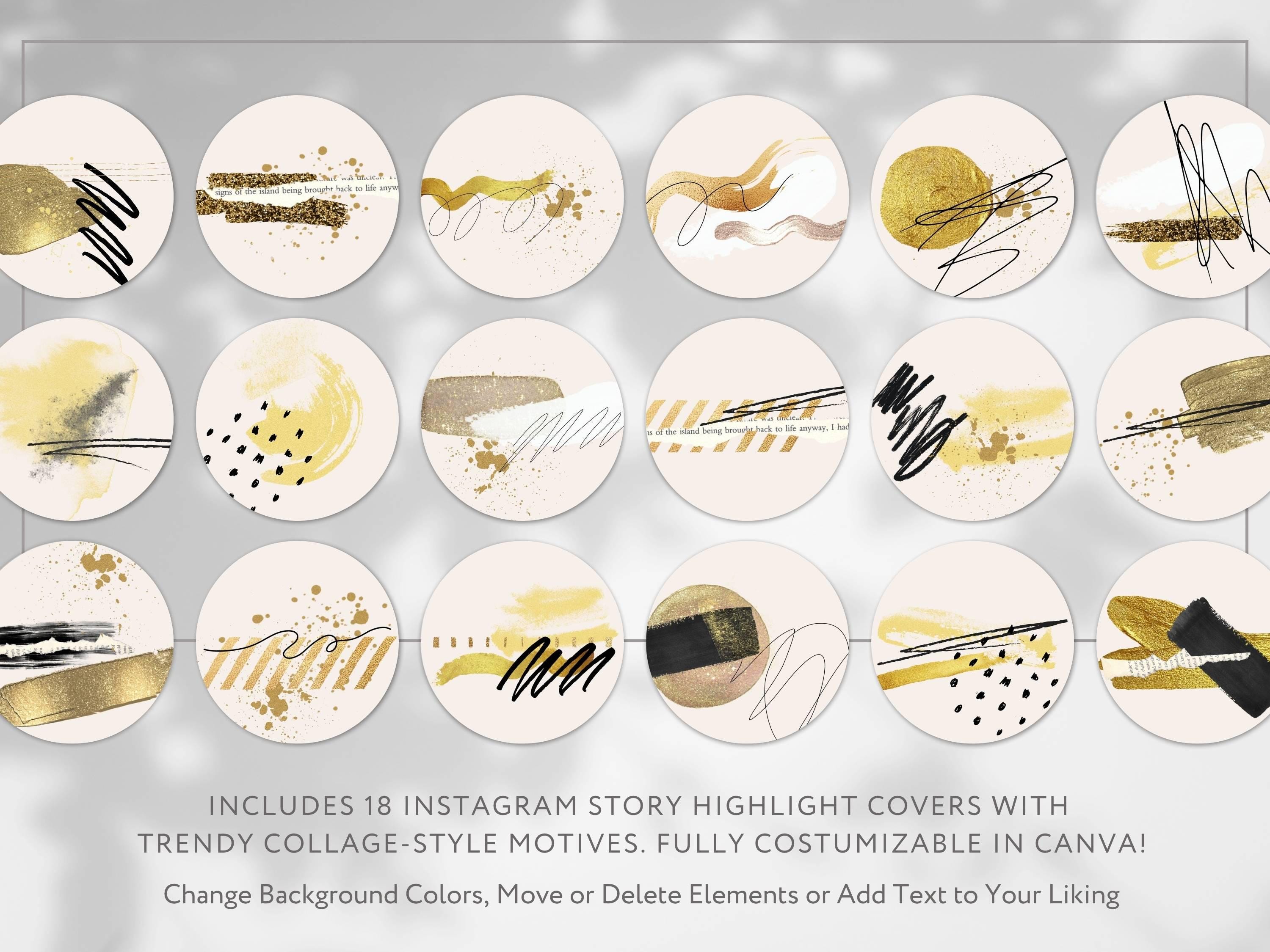 Beige Golden Collage Highlight Buttons for Instagram | Size ...