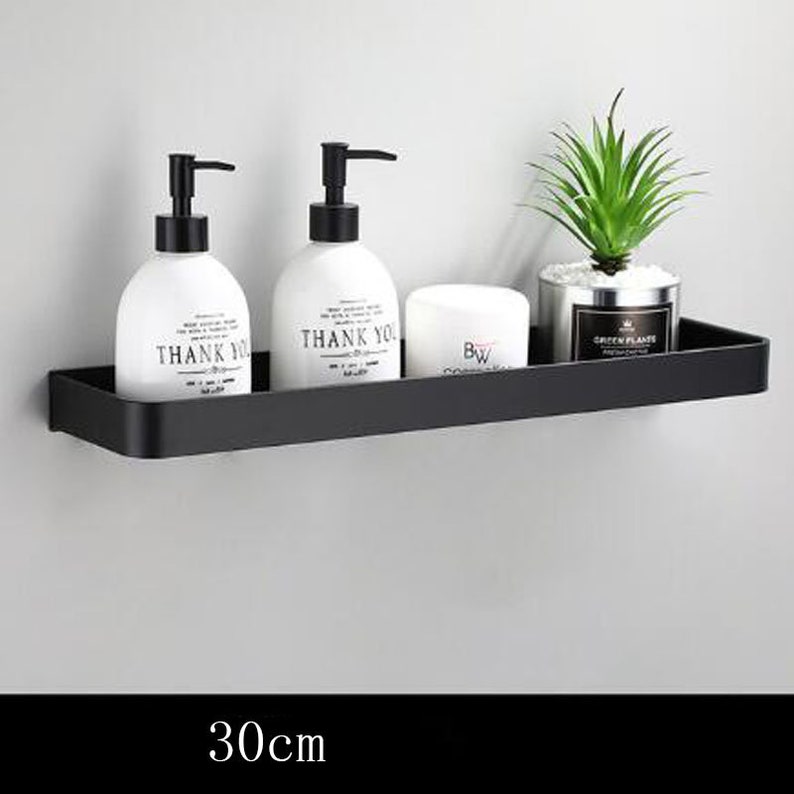 Black Bathroom Shelf Wall Mounted 23CM 30CM 40CM 50CM 60CM Rod and Hooks - Etsy