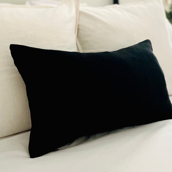 Minimalistic Lumbar Pillow Cover 12x20 Linen Rectangle Bed Pillow Sofa Cushion Simple Solid Neutral Color