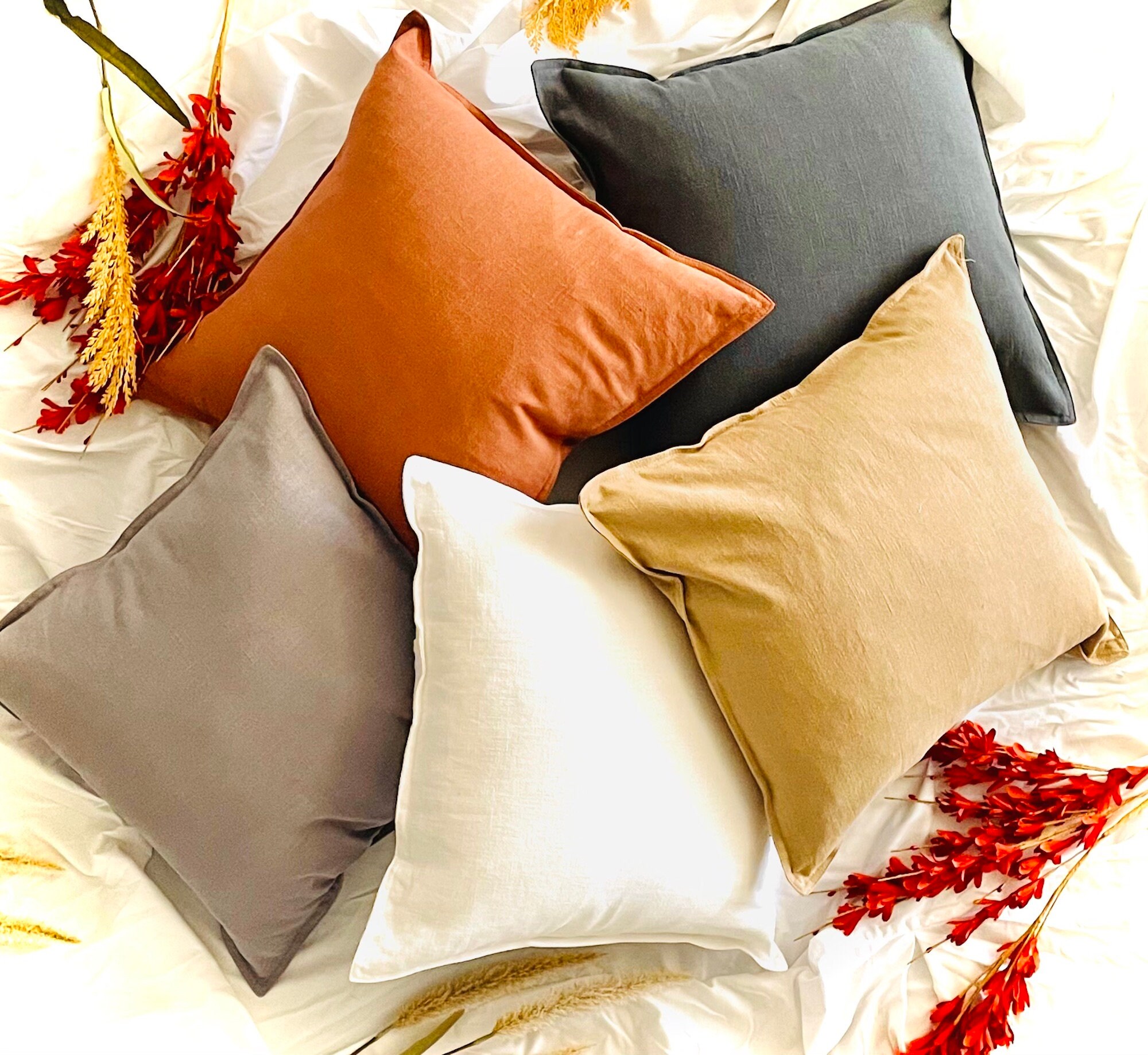 Flange Edge Neutral Linen Pillow Cover 18x18 20x20 Luxury Pillow Cover