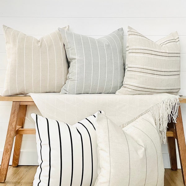 Striped Farmhouse Pillow Covers 18"x18" Modern Minimalistic