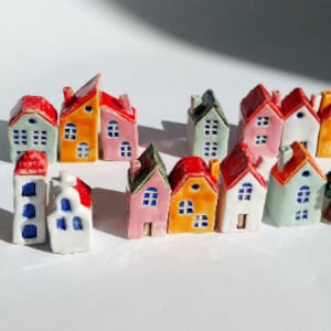 Set of 5 ceramic houses - tiny houses - cute houses - ceramic house - gift for him - gift for her - small house - ceramic house