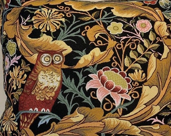 William Morris Tapestry Pillow Cover: Acanthus & Owl, Medieval Style