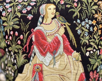 Housse de coussin en tapisserie de style médiéval « Portrait d'une belle dame » 18 x 18 (45 cm * 45 cm) - tissé jacquard de style médiéval - un cadeau pour les amateurs d'histoire.