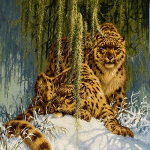 タペストリー壁掛け「月光の幽霊」アーティスト ラリー ファニング作「78×52(200×132 cm) ジャカード織りの壁掛けタペストリー、ユキヒョウ柄」