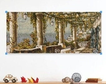 Jacquard Woven Tapestry: Riviera Italian Landscape Wall Hanging (26x51)