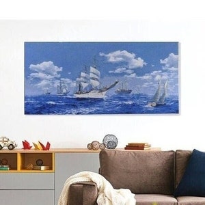 Tapiz para colgar en la pared &quot;Armada&quot; 23*51 (60*130 cm)-tejido jacquard-tapiz de barcos de mar-diseño interior estilo marino-tapiz para fanáticos de Julio Verne.