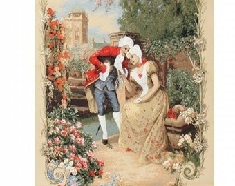Baroque Jacquard Woven Tapestry: "A Flirting Lesson" Scene (25x58in)